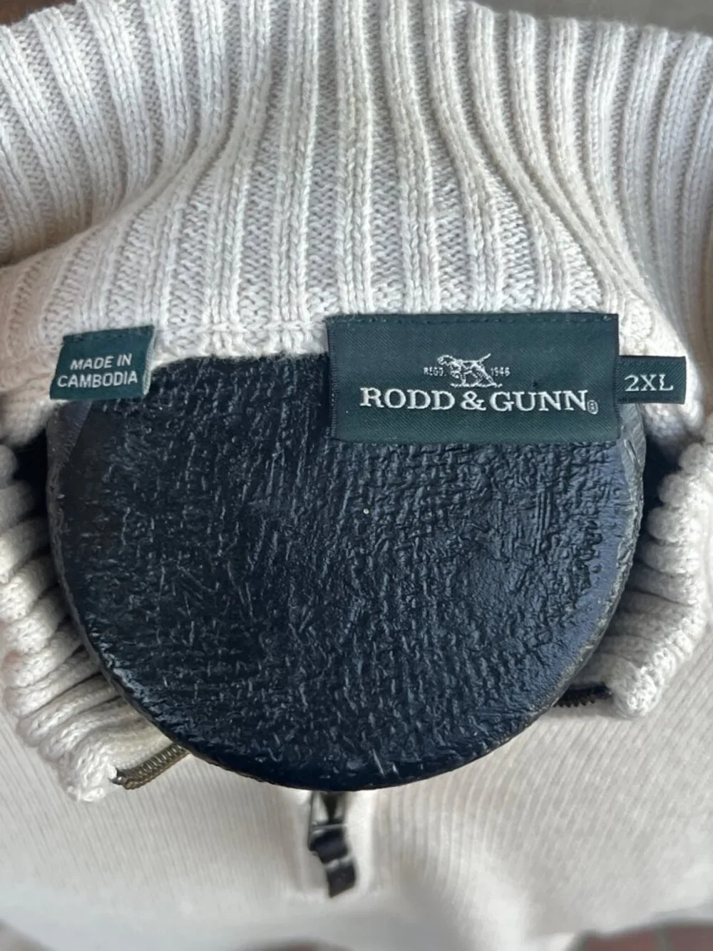 Rodd & Gunn Mens 2XL Cream Quarter Zip Sweater 100% Australian Cotton Logo